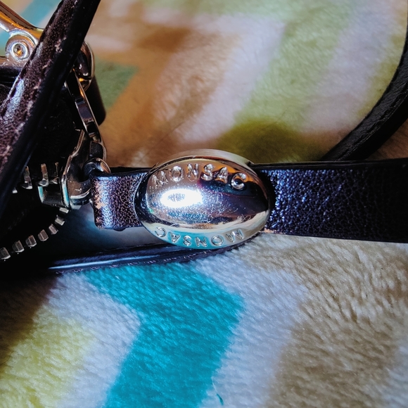 ✔️Monsac Purse Dark Brown Patent Shiny leather shoulder bag small - Picture 4 of 6